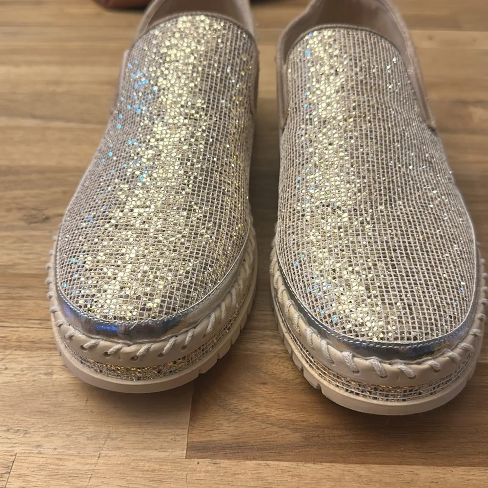 JOLIMALL glitter platform espadrilles
